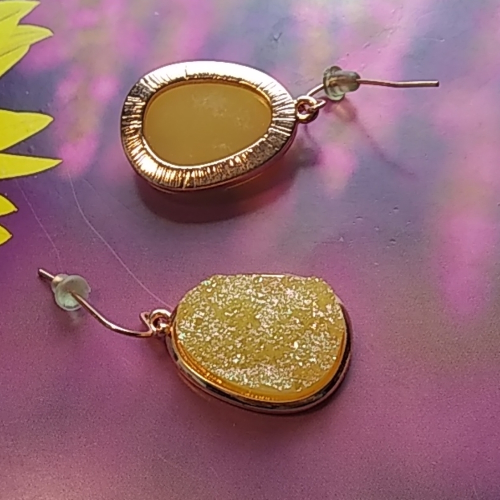 Earrings, Drusy, Gold-Tone Metal